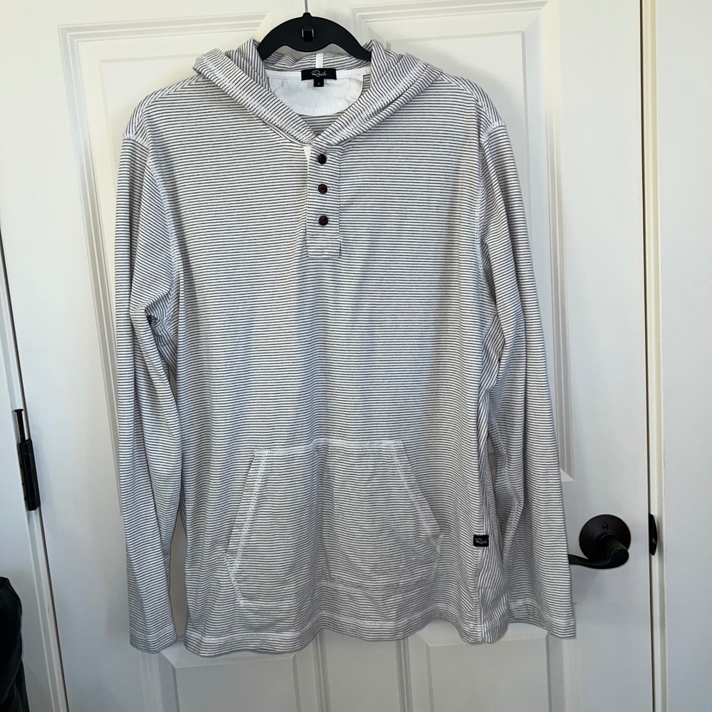 Rails Men's Weston Hooded Cotton Pullover Cream Navy Striped Top Size Large